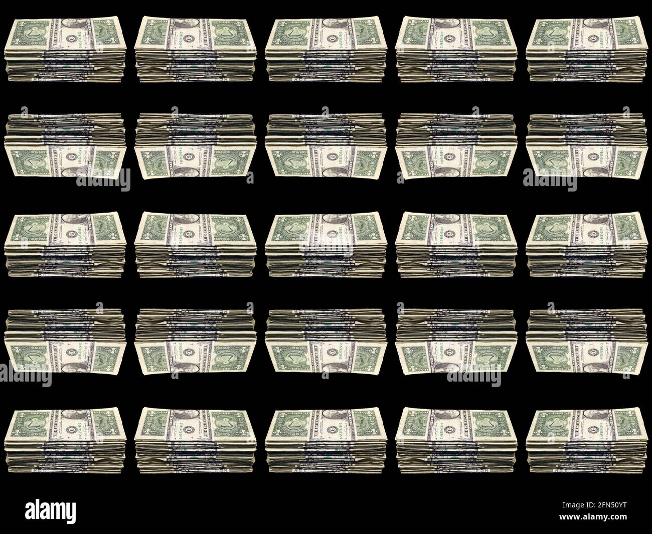 USA American un dollar facture billets de banque découpe et isolé sur un fond noir Banque D'Images