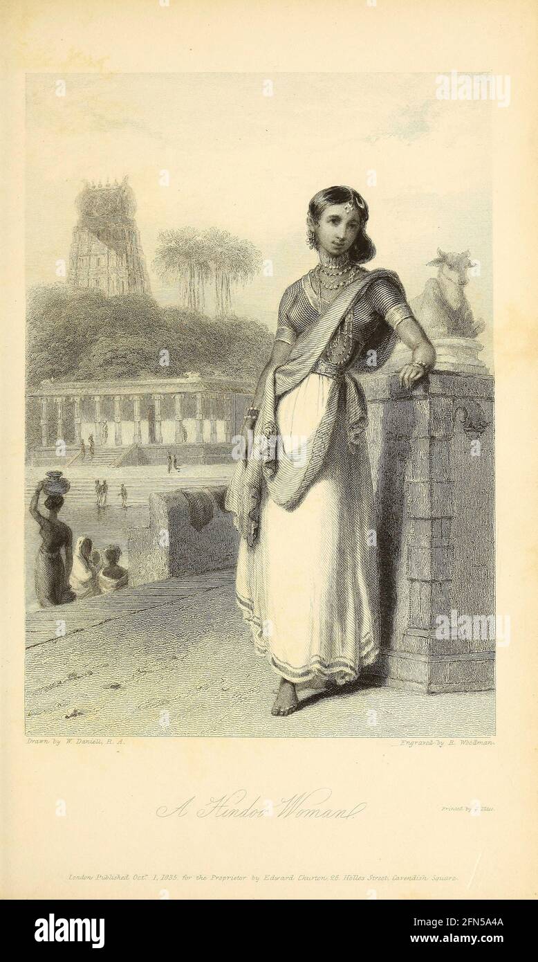 Une femme Hindoo [hindouiste] du livre « The Oriental Annual, or, Scenes in India » du rév. Hobart Caunter publié par Edward Bull, Londres 1836 gravures de dessins de William Daniell Banque D'Images
