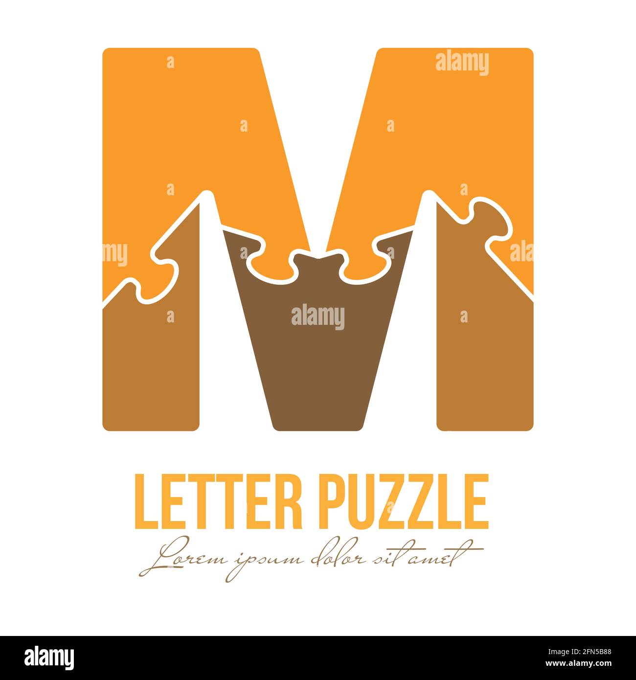 La lettre M est composée de puzzles. Illustration vectorielle pour logo, logo de marque, autocollant ou scrapbooking, pour l'éducation. Style simple. Illustration de Vecteur