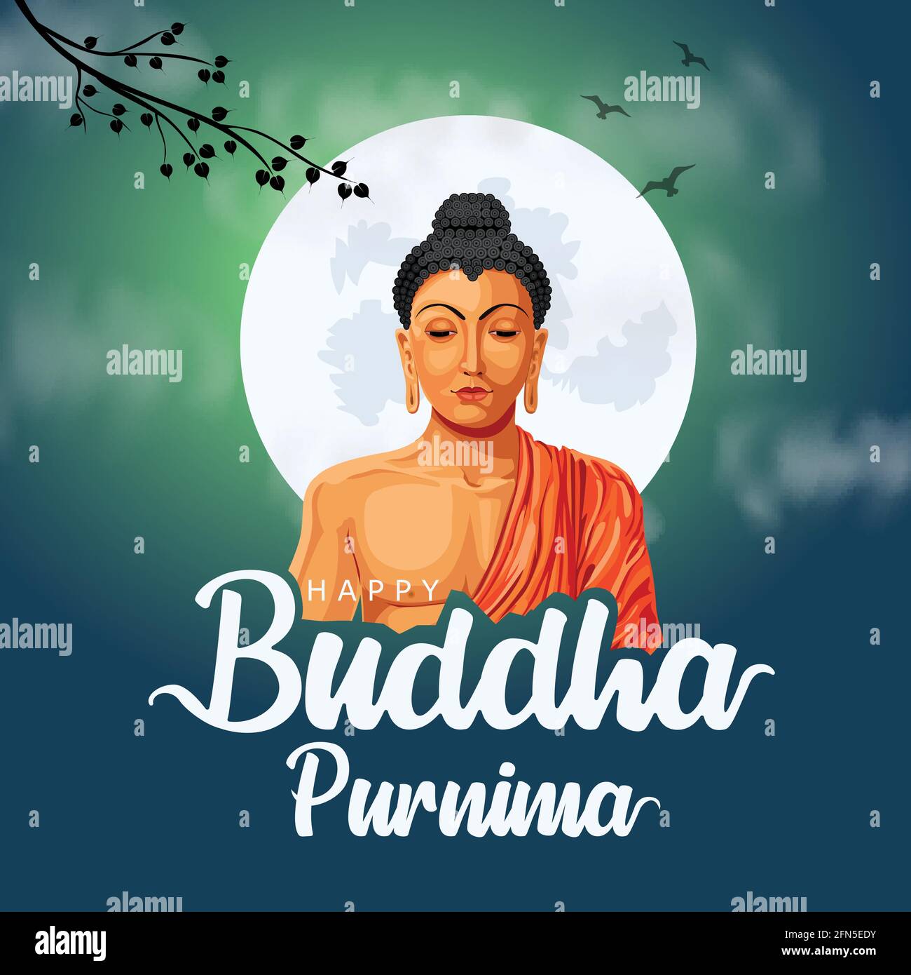 Joyeux Vesak Day, Bouddha Purnima souhaite des salutations avec bouddha. Peut être utilisé pour l'affiche, la bannière, le logo, l'arrière-plan, les messages d'accueil, motif imprimé, oreme de fête Illustration de Vecteur