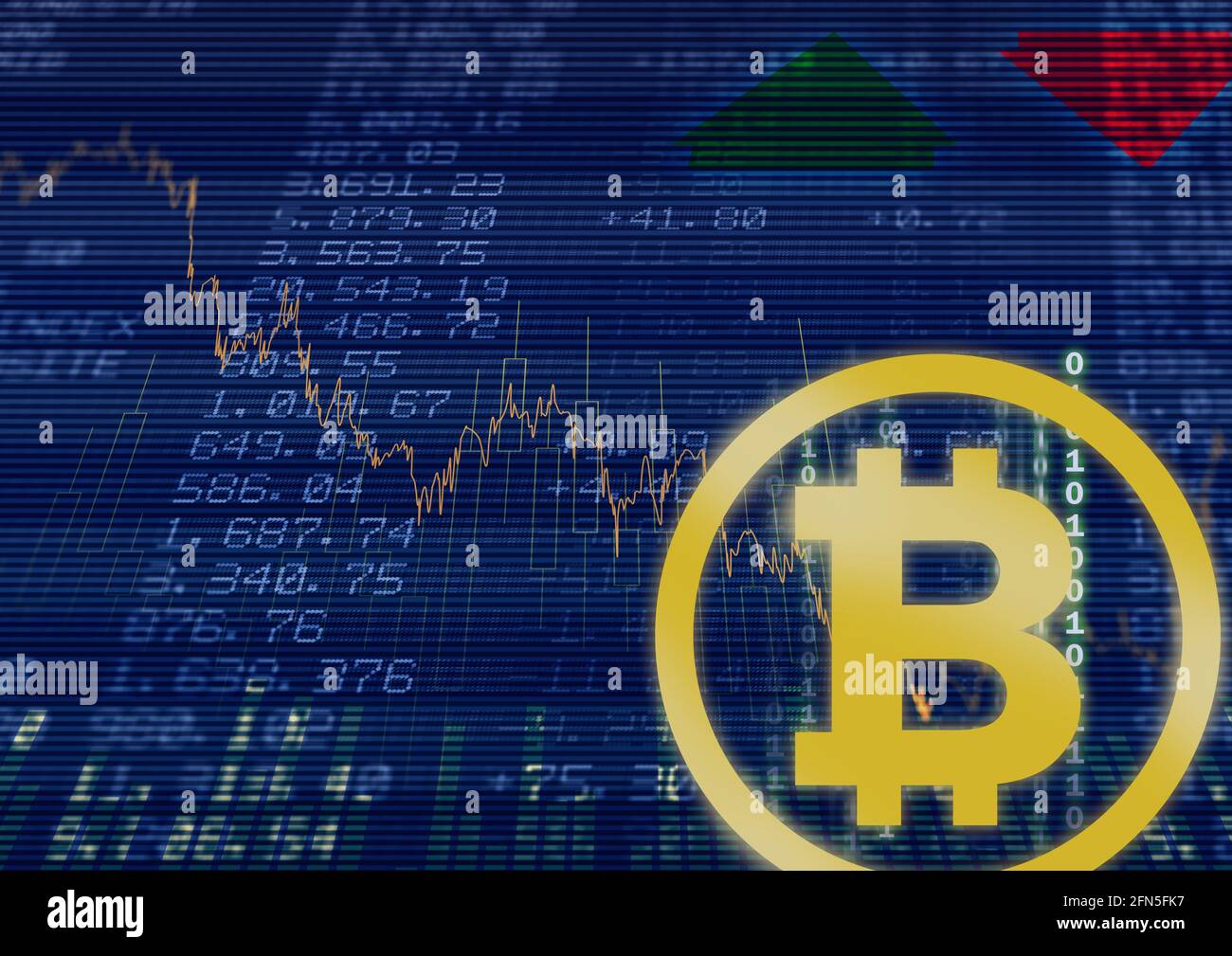 Bitcoin sur les données boursières et le traitement des graphiques, l'économie et les concepts de crypto-monnaie Banque D'Images