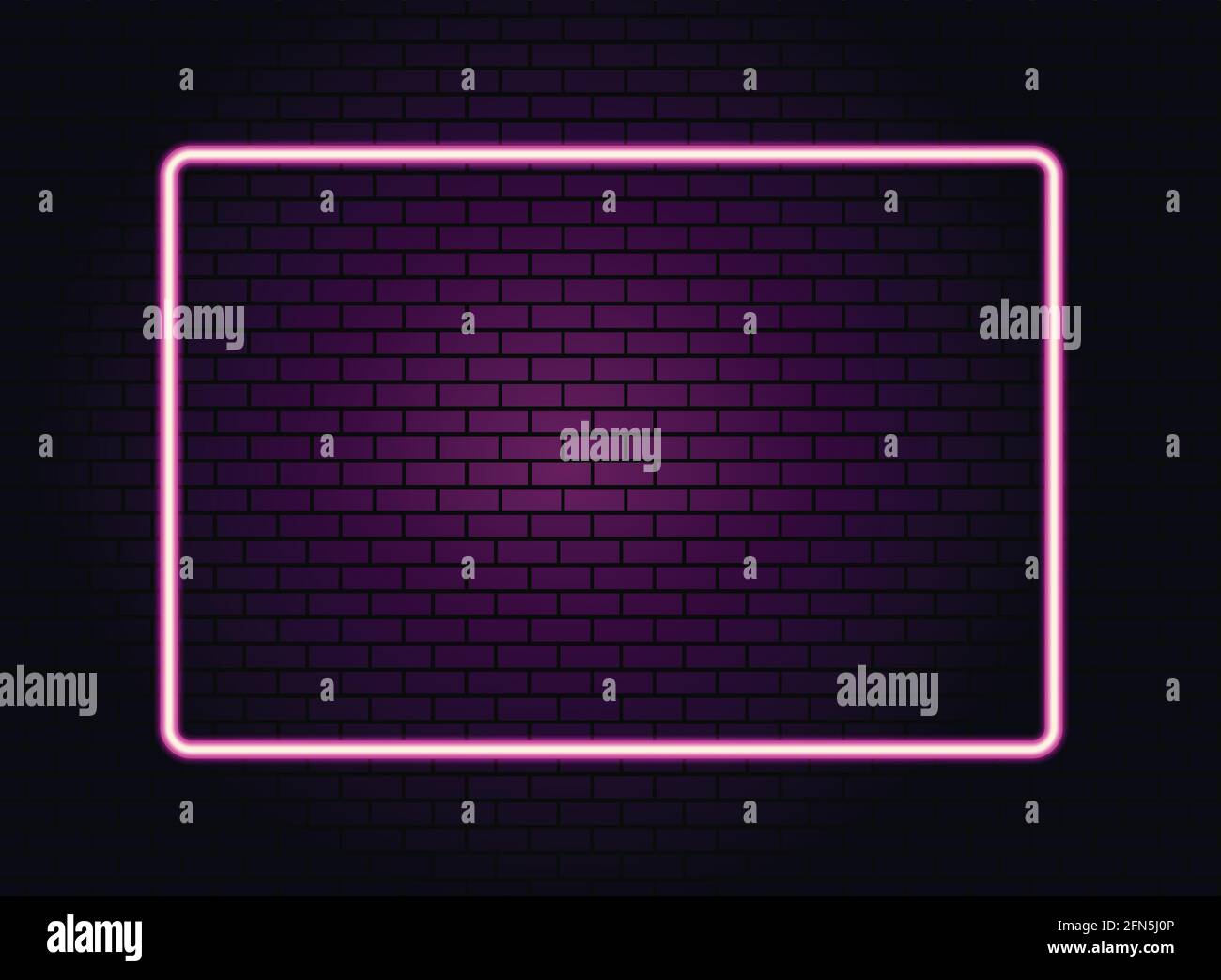 Illustration vectorielle de mur en brique sombre avec lumière rose fluo. Cadre ou bordure au néon. Panneau des feux. Arrière-plan vectoriel abstrait au néon pour panneau d'affichage ou panneau d'affichage. Illustration de Vecteur