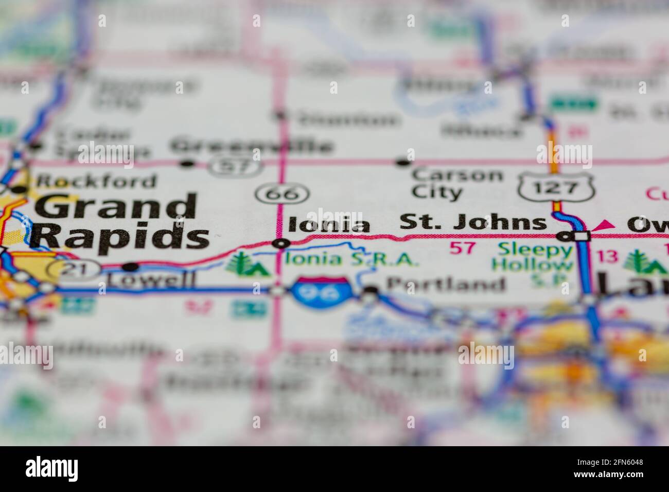 Ionia Michigan USA indiqué sur une carte ou une route de la géographie carte Banque D'Images
