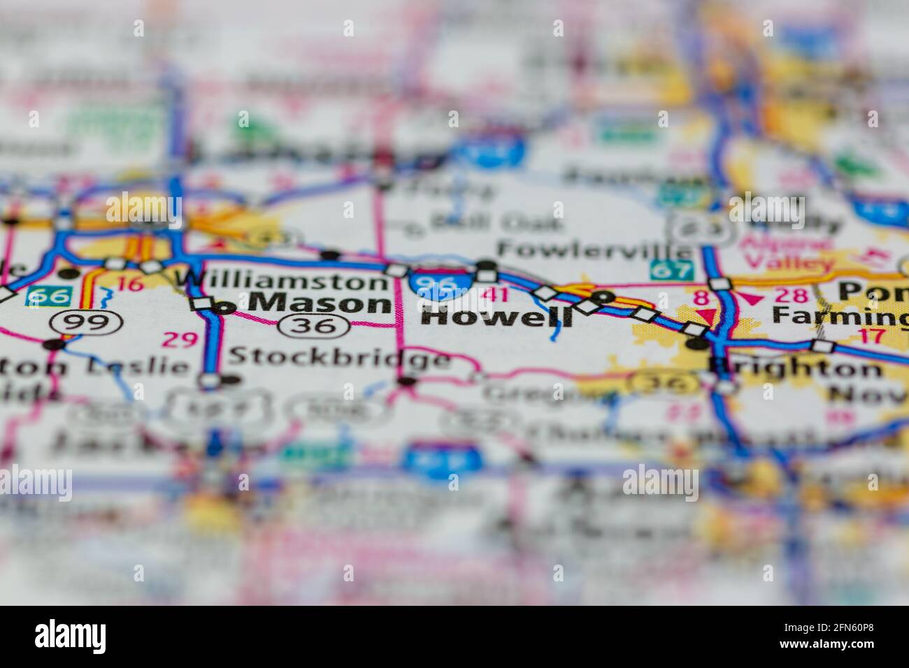 Howell Michigan USA montré sur une carte de la géographie ou la route carte Banque D'Images