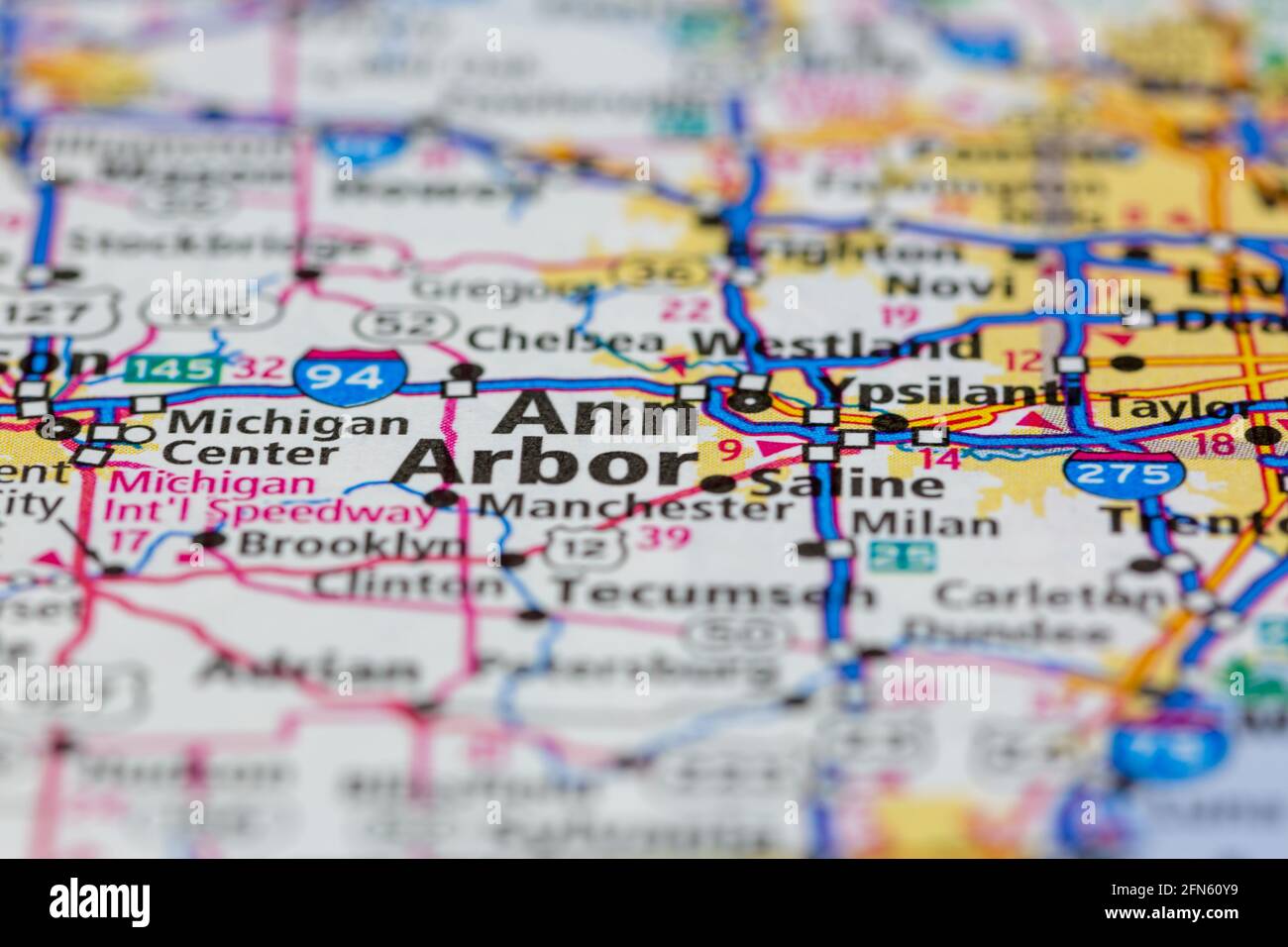 Ann Arbor Michigan USA montré sur une carte de géographie ou carte routière Banque D'Images
