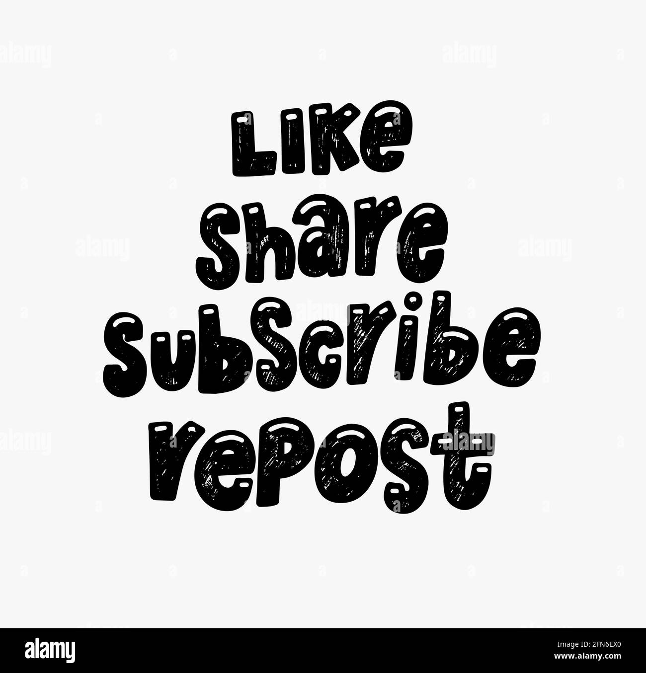 Comme partager Repost s'abonner suivre Doodle main lettering stickers. Citation s'abonner à la chaîne, blog. Informations sur les médias sociaux et publications de blog. Marketing Illustration de Vecteur