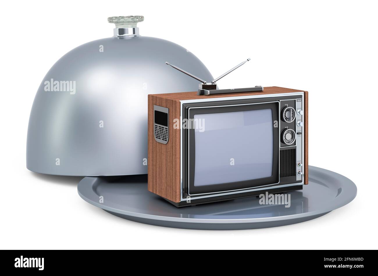 Restaurant cloche avec TV, rendu 3D isolé sur fond blanc Banque D'Images Restaurant cloche avec TV, rendu 3D isolé sur fond blanc Banque D'Images