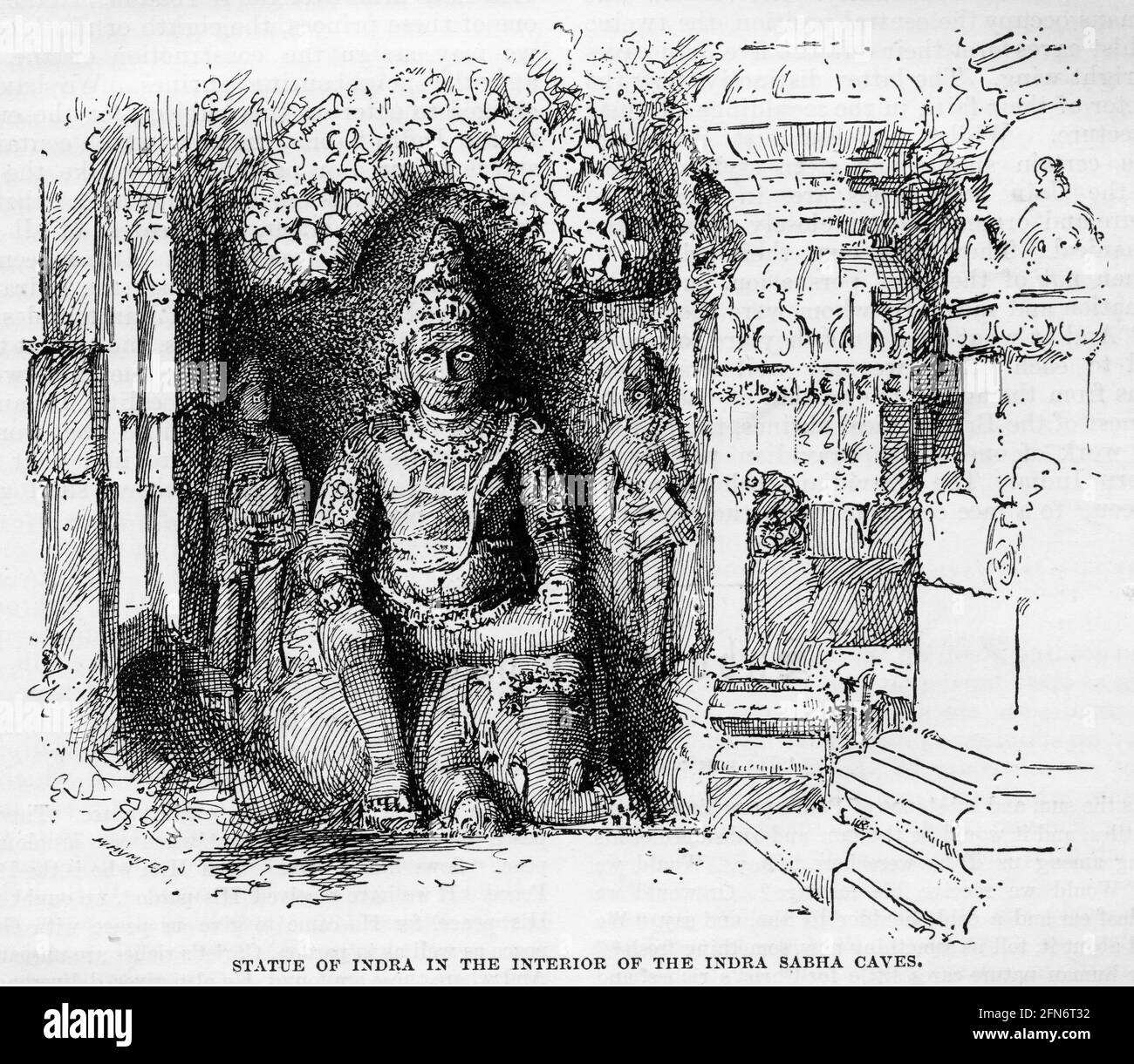 Gravure d'une statue d'Indra à l'intérieur de Les grottes Indra Sabha Banque D'Images