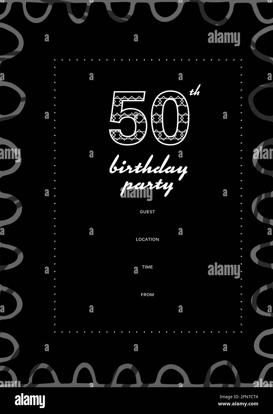 Composition du texte de la fête du 50ème anniversaire avec espace de copie et motif gris sur fond noir Banque D'Images