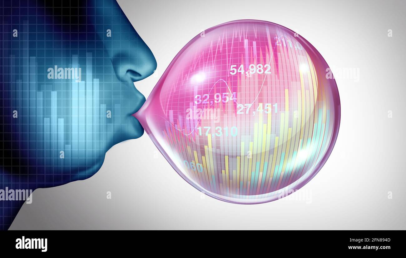 La bulle économique a éclaté et la spéculation boursière concept ou une  économie surévaluée comme une crise financière et gonfler les prix comme un  risque financier Photo Stock - Alamy