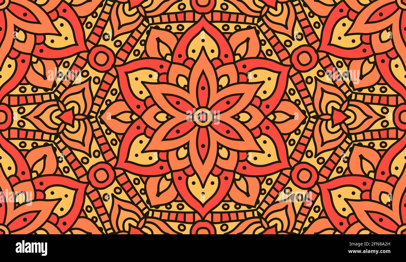 Imprimé floral orange abstrait oriental. Motif indien façon mandala sans couture, motif vectoriel. Motif vectoriel sans couture pour fabrique. Illustration de Vecteur