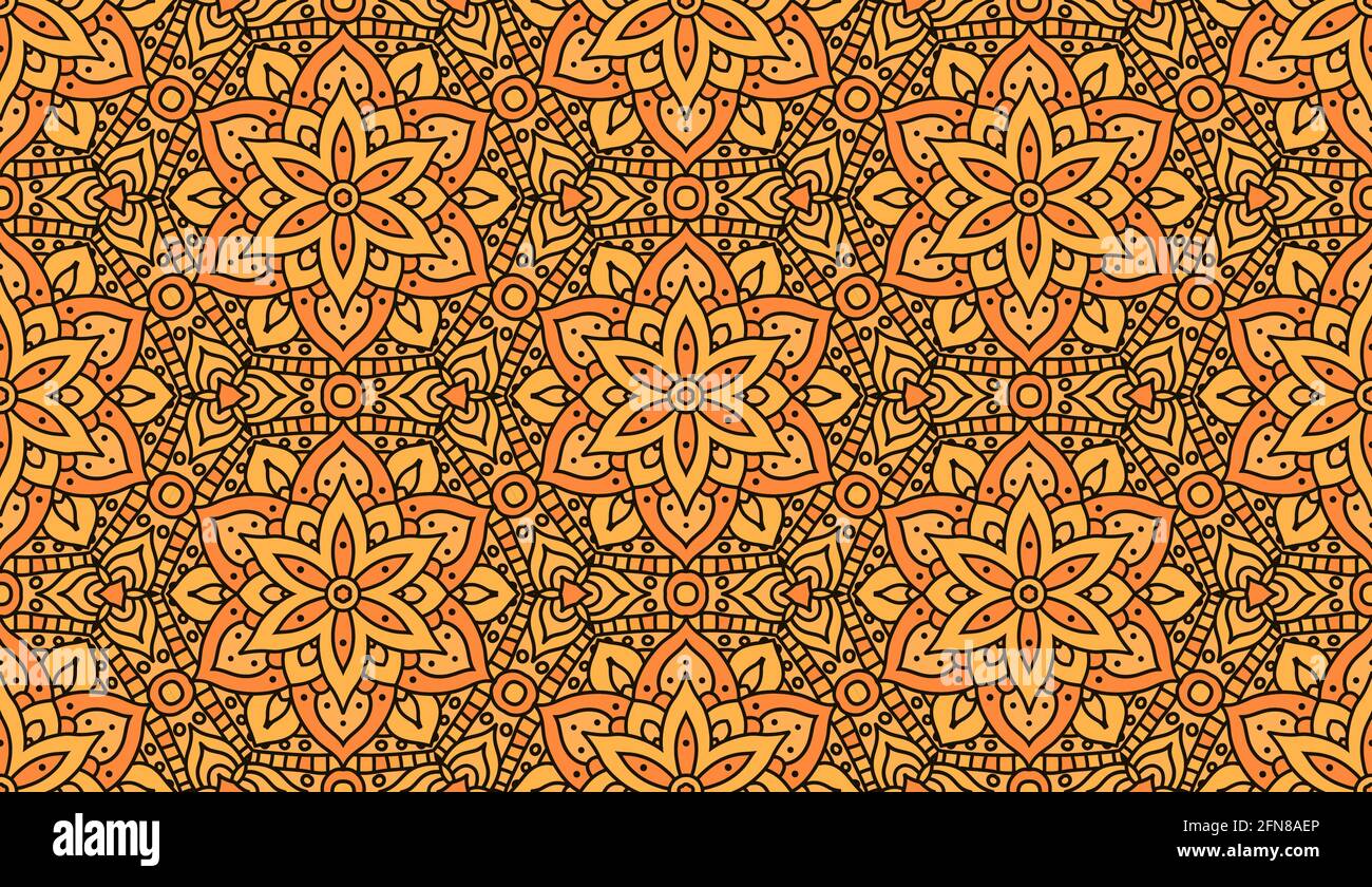 Motif indien façon mandala sans couture, motif vectoriel. Motif vectoriel sans couture pour fabrique. Imprimé floral orange abstrait oriental. Illustration de Vecteur