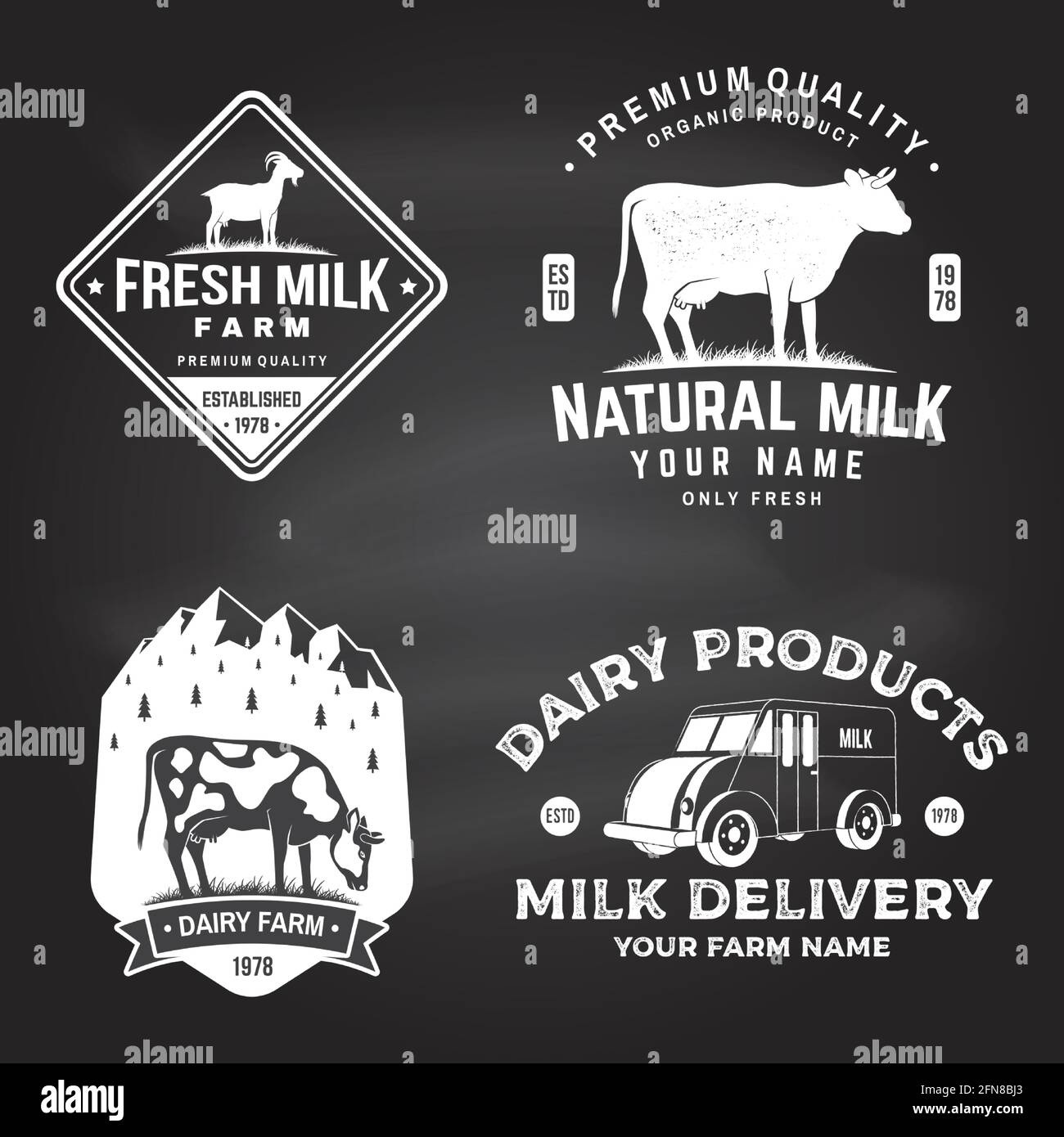Ferme laitière. Badge lait frais uniquement, logo sur le tableau noir. Vecteur. Motif typographique avec silhouette de vache et de chèvre. Modèle pour laiterie et ferme laitière Illustration de Vecteur Ferme laitière. Badge lait frais uniquement, logo sur le tableau noir. Vecteur. Motif typographique avec silhouette de vache et de chèvre. Modèle pour laiterie et ferme laitière Illustration de Vecteur
