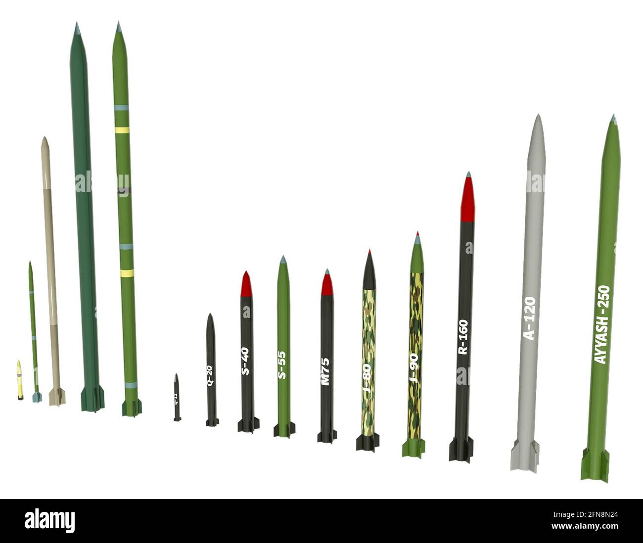 L'arsenal de roquettes du Hamas. Roquettes d'artillerie en service avec l'organisation palestinienne du Hamas. Types de missiles Banque D'Images