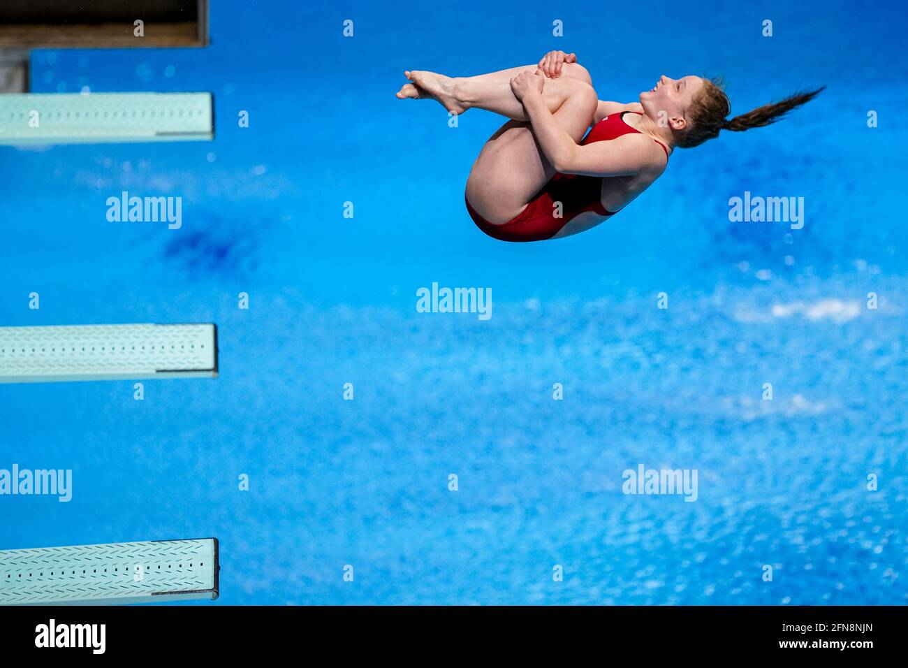 BUDAPEST, HONGRIE - MAI 15: Cara Albiez d'Autriche participant au Springboard préliminaire de Womens 3M lors des championnats européens de plongée sous-marine LEN à Duna Arena le 15 mai 2021 à Budapest, Hongrie (photo d'Andre Weening/Orange Pictures) Banque D'Images