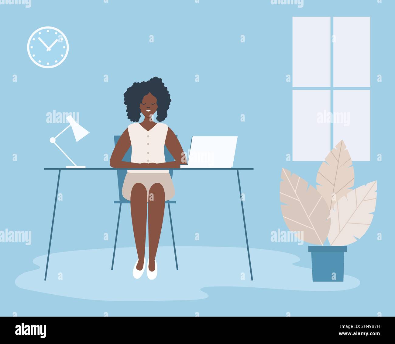 Employé de bureau sur le lieu de travail. La jeune femme noire est ...