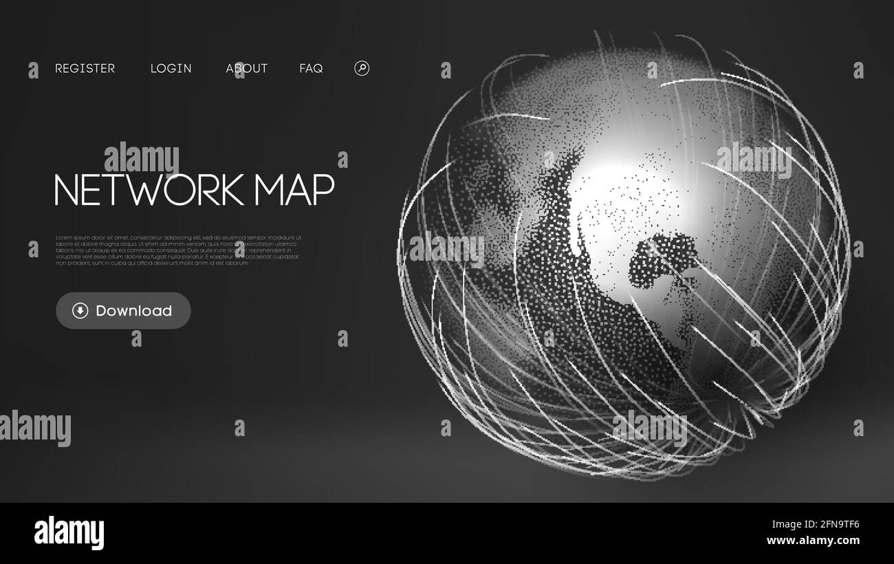 Réseau social mondial. Arrière-plan vectoriel abstrait. Conception Web. Network Map World Globe Vector. Technologie numérique de la Terre. Illustration de Vecteur