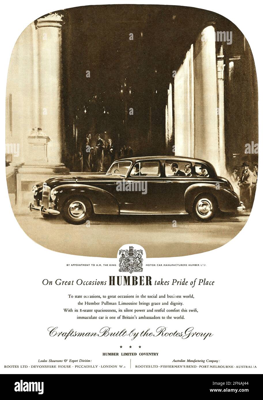 1952 publicité britannique pour le wagon Humber Pullman Limousine. Banque D'Images