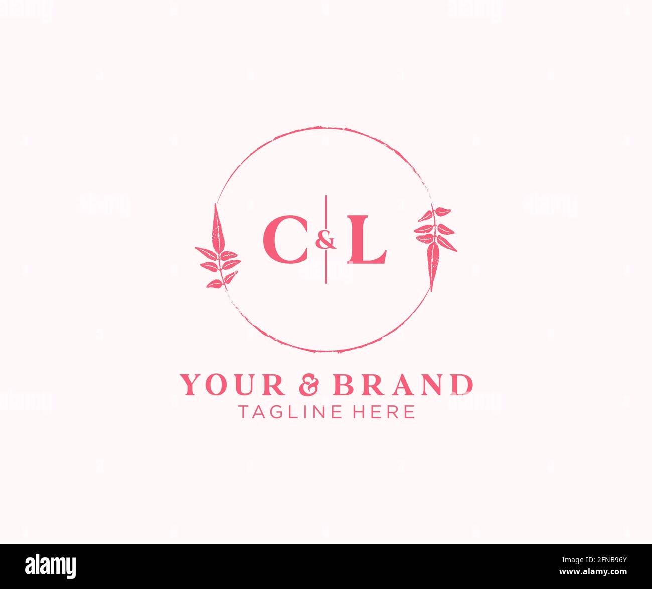 Lettres CL cadres floraux. Décoration unique en monoline préfaite, modifiable et féminine, pour une carte de vœux, une invitation à un mariage. Illustration de Vecteur