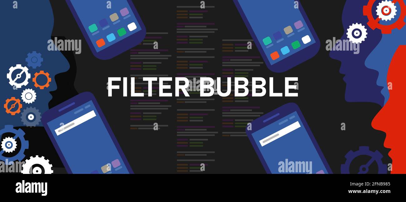 filtrer le contenu algorithmique des médias sociaux des smartphones à bulles créant un biais dans numérique Illustration de Vecteur