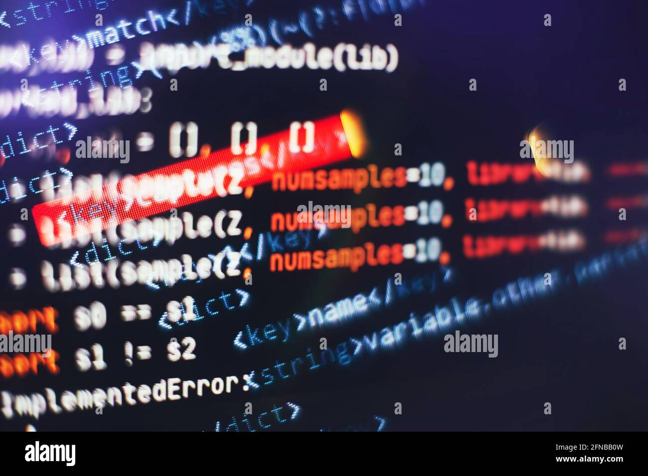 Temps de travail de programmation logicielle. Texte de code écrit et créé entièrement par moi-même. Banque D'Images