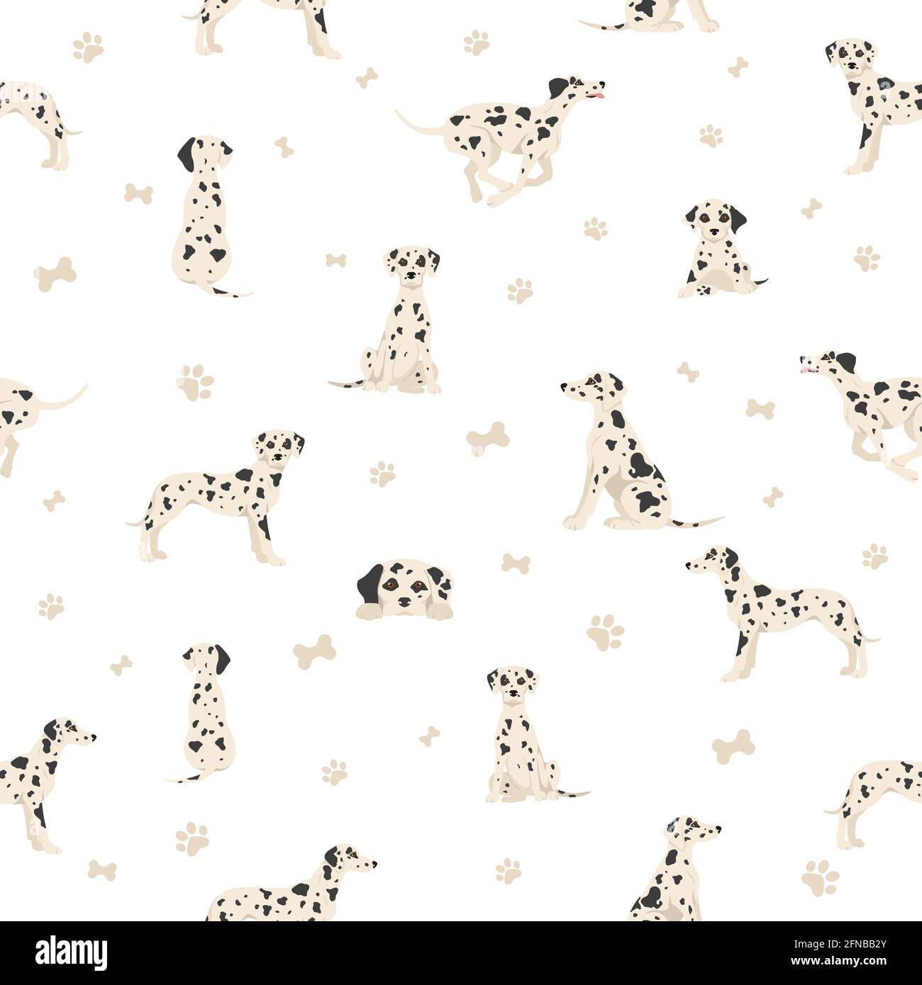 Motif sans coutures pour chiens dalmates. Différentes poses, ensemble de couleurs de pelage. Illustration vectorielle Illustration de Vecteur