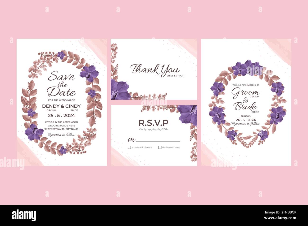 Modele De Carte D Invitation De Mariage Avec Decorations Florales Aquarelle Pour Mariage Douche De Mariee Douche De Bebe Fete D Anniversaire Et Moment Memorable Image Vectorielle Stock Alamy