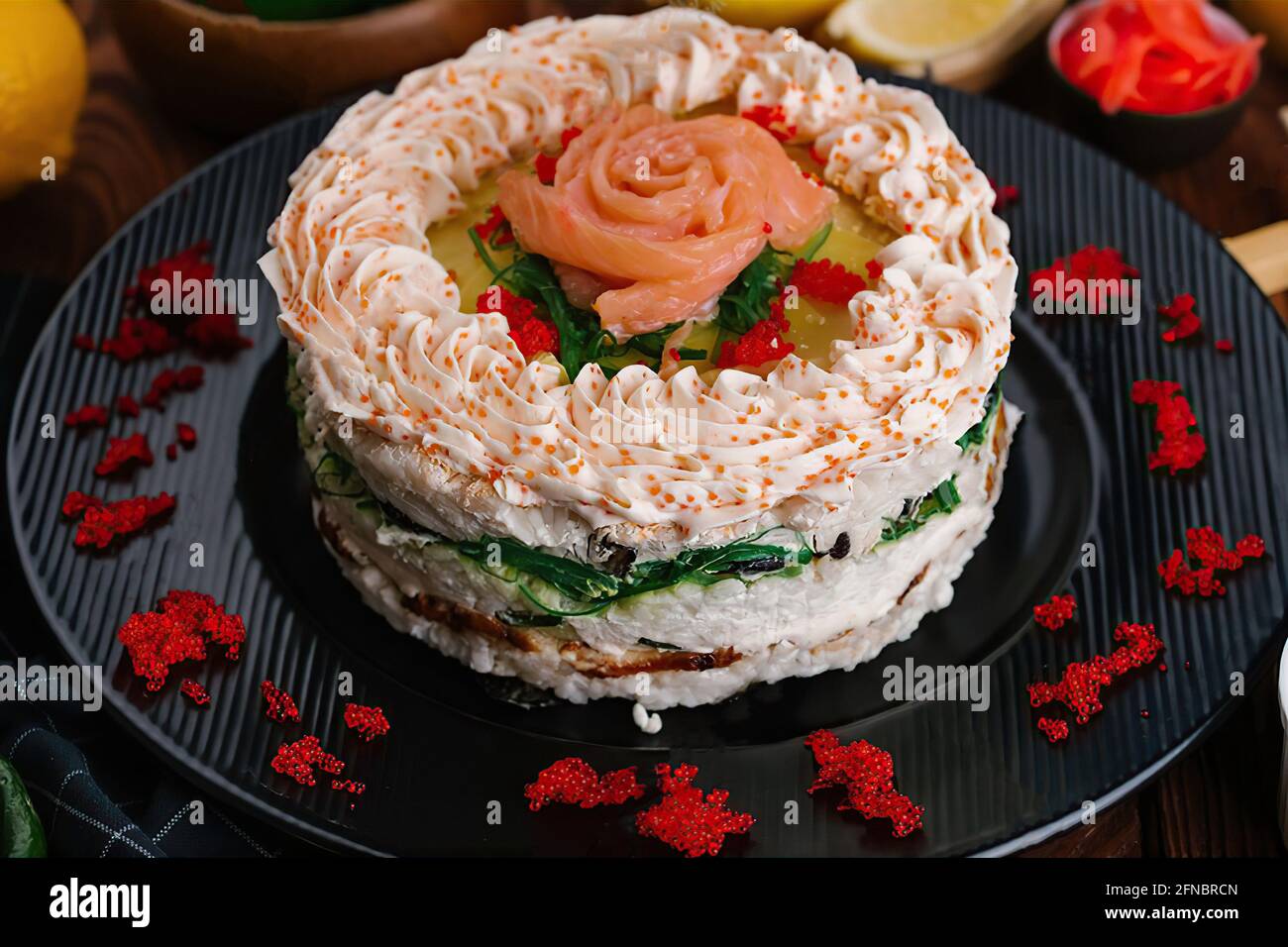 Gros Plan Sur Le Gateau De Sushi Frais De Fete Photo Stock Alamy