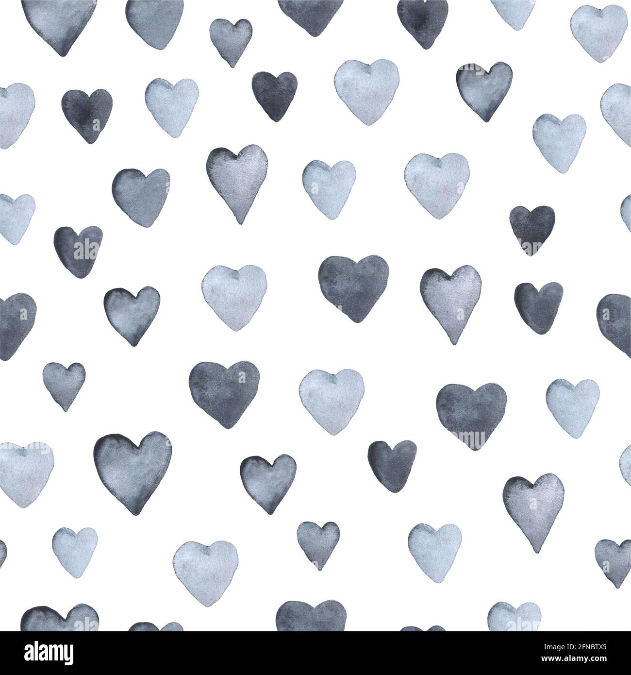 Motif sans couture dessiné à la main avec coeurs. Illustration sur fond blanc gris argenté Banque D'Images