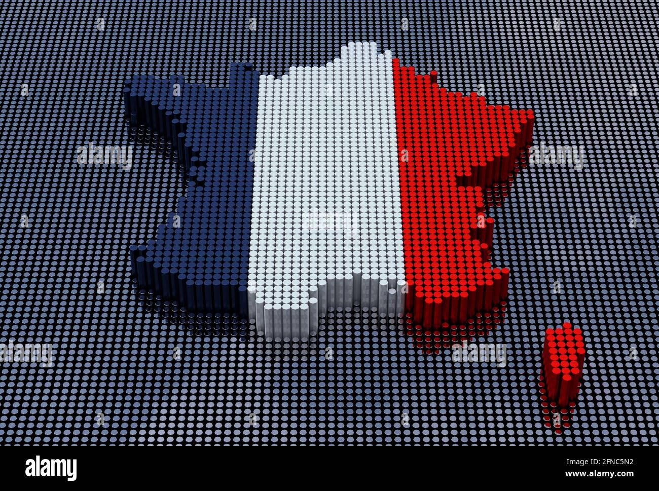 Pixel Art style France carte avec couleurs drapeau français. Rendu 3d