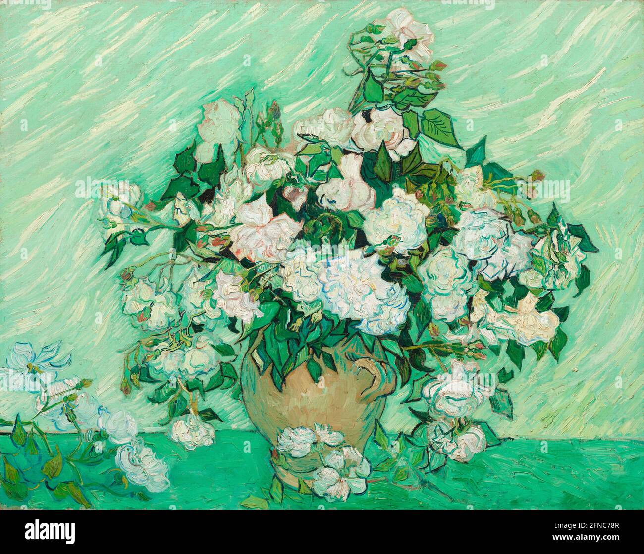 Oeuvre de Vincent van Gogh - vase aux roses roses roses - encore la vie par l'artiste peint à Saint-Rémy, France en 1890. Banque D'Images