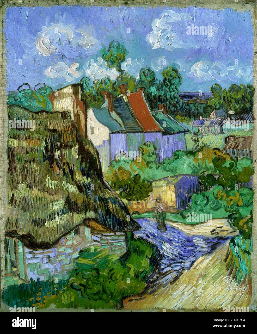 Œuvre d'art Vincent van Gogh - Maisons à Auvers - 1890 Banque D'Images Œuvre d'art Vincent van Gogh - Maisons à Auvers - 1890 Banque D'Images