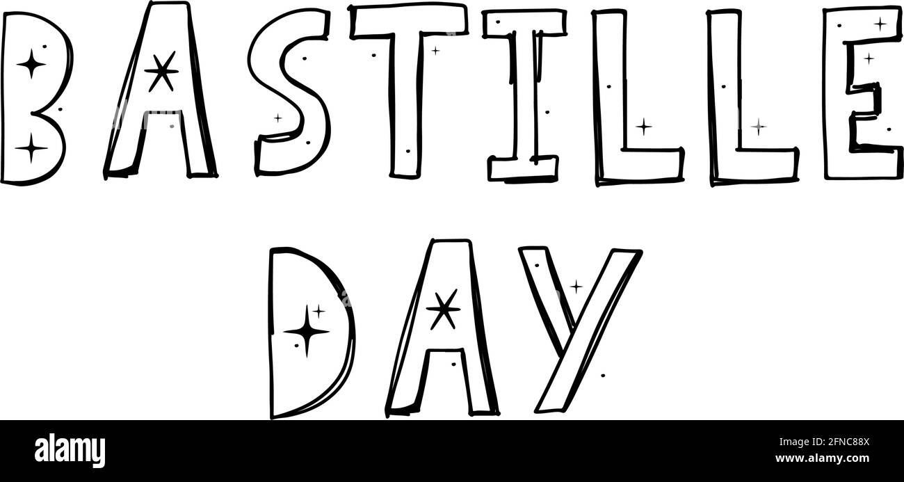 Bannière ou affiche pour la Journée nationale française. Carte Happy Bastille le 14 juillet. Illustration de l'encre. Calligraphie moderne à la brosse. Illustration de Vecteur