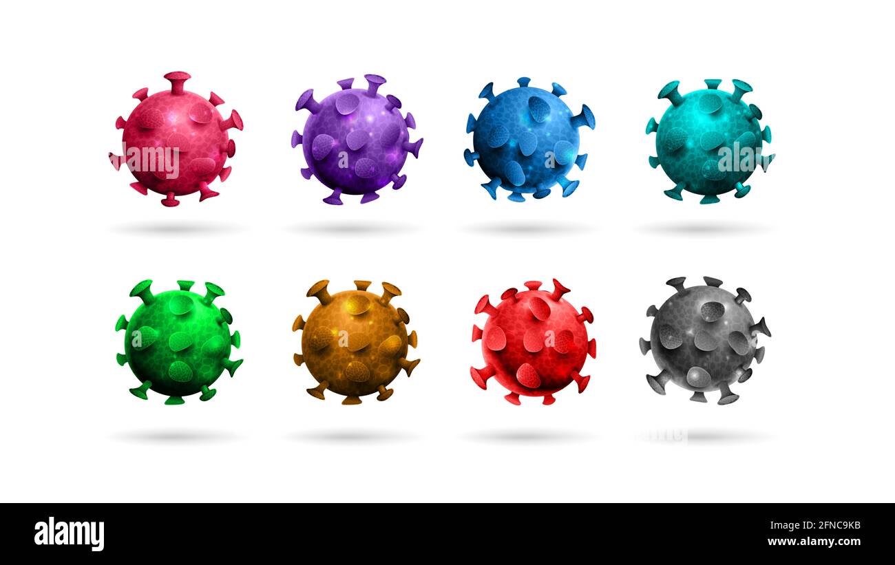 Grande collection de molécules de coronavirus isolées sur fond blanc. Molécules tridimensionnelles colorées de coronavirus pour votre créativité Banque D'Images