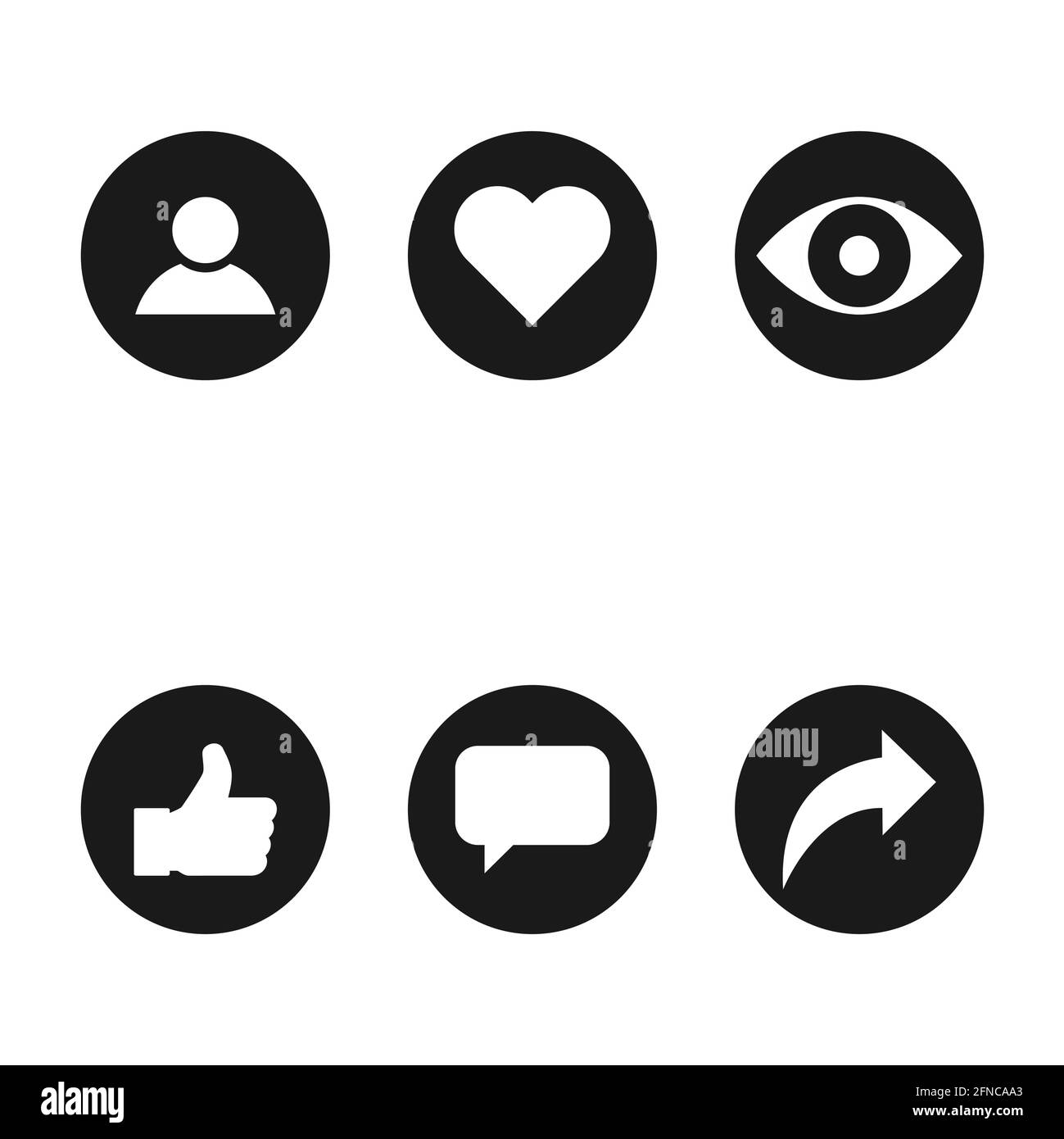 Symbole social pour le Web, pouces vers le haut, commentaire, partager, personne, foyer, afficher le graphique. Ensemble d'icônes, concept de collection . Illustration de Vecteur