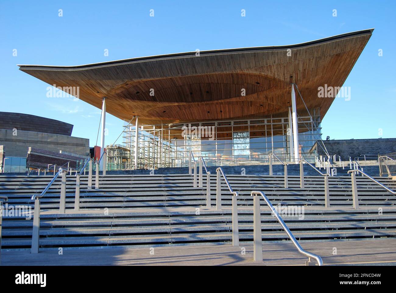 L'Hémicycle de l'Assemblée Senedd, la baie de Cardiff, Cardiff, Pays de Galles, Royaume-Uni Banque D'Images