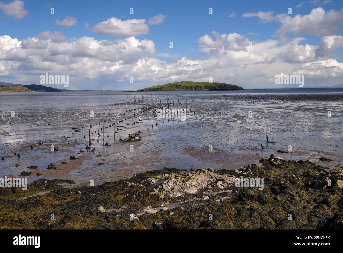 Vieux filets de pêche au saumon dans la baie de Balcary, près d'Auchencairn, en Écosse Banque D'Images
