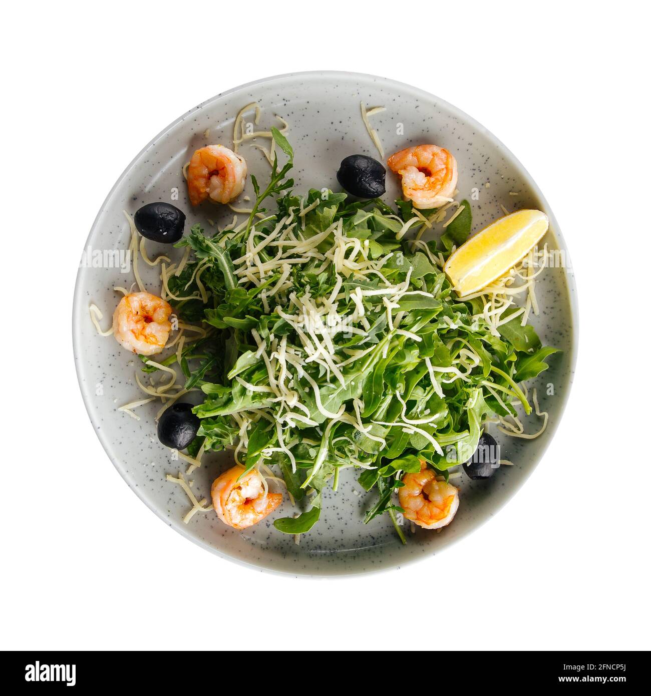 Assiette isolée de salade de crevettes et d'arugula Banque D'Images