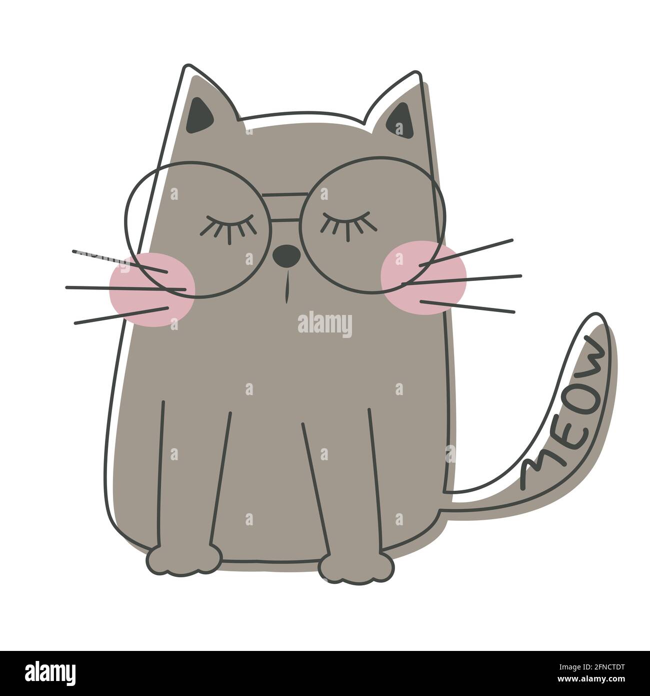 Joli Dessin De Chat De Dessin Anime Illustration Avec Texte Meow Image Vectorielle Stock Alamy