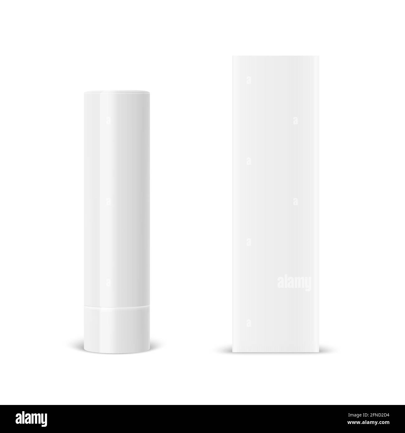 Vector Realistic 3d White Blank Closed Lip Baume Stick, Hygienic Lipstick et Carton Pack d'emballage isolé. Modèle de conception pour graphiques, maquette vectorielle Illustration de Vecteur