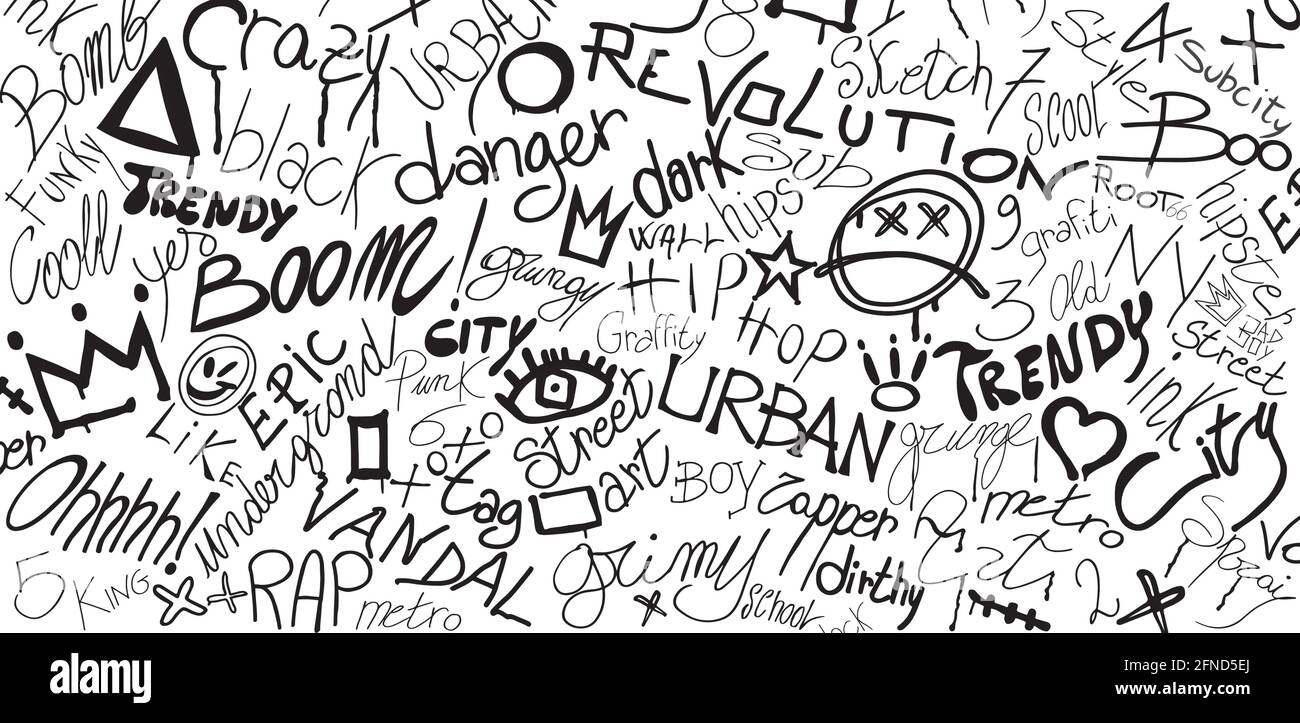 Écriture de symboles Graffiti-encre-spray-tag-splash-scribble. Art de la rue moderne dessin main Grafiti style.sale éléments de design artistique et des mots.Underground Illustration de Vecteur