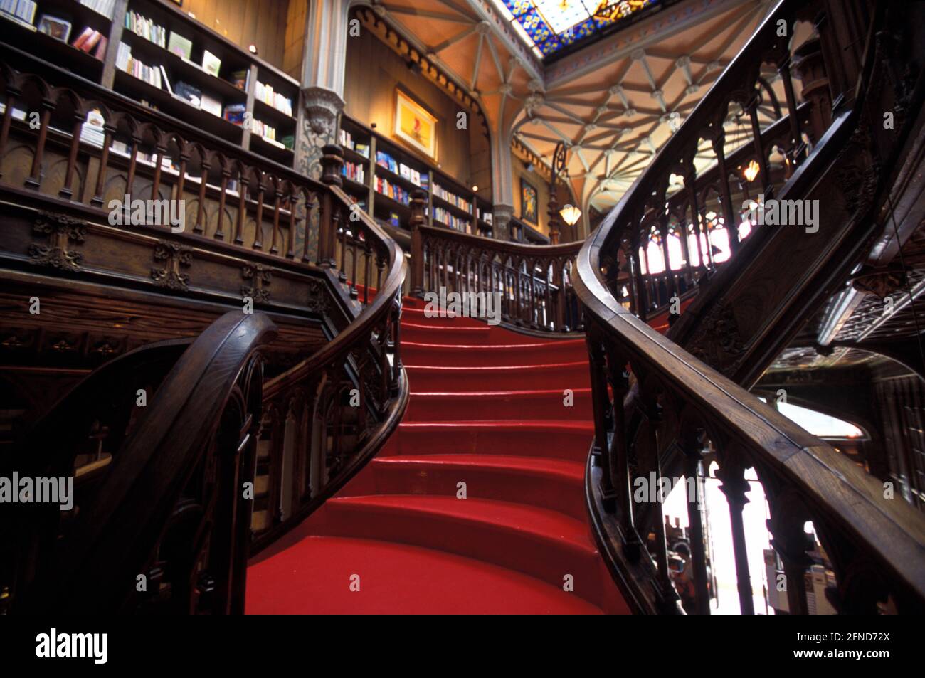 Escalier de Livraria Lello, Librairie Lello, Porto, Portugal Banque D'Images