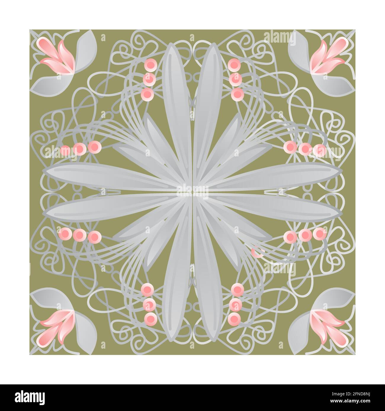 Carrelage ornemental de style ancien, motifs géométriques dans les couleurs vert , rose et gris clair Illustration de Vecteur