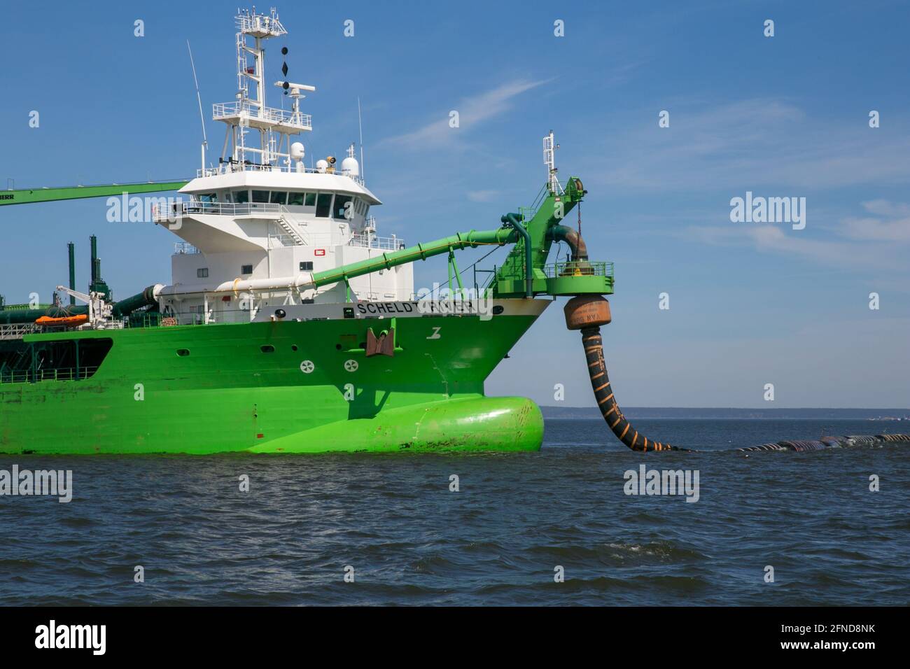 Bateau de dragage Shopper Shopper de la rivière Sheldt travaillant à l'approfondissement de la voie navigable de la lagune de Szczecin Banque D'Images