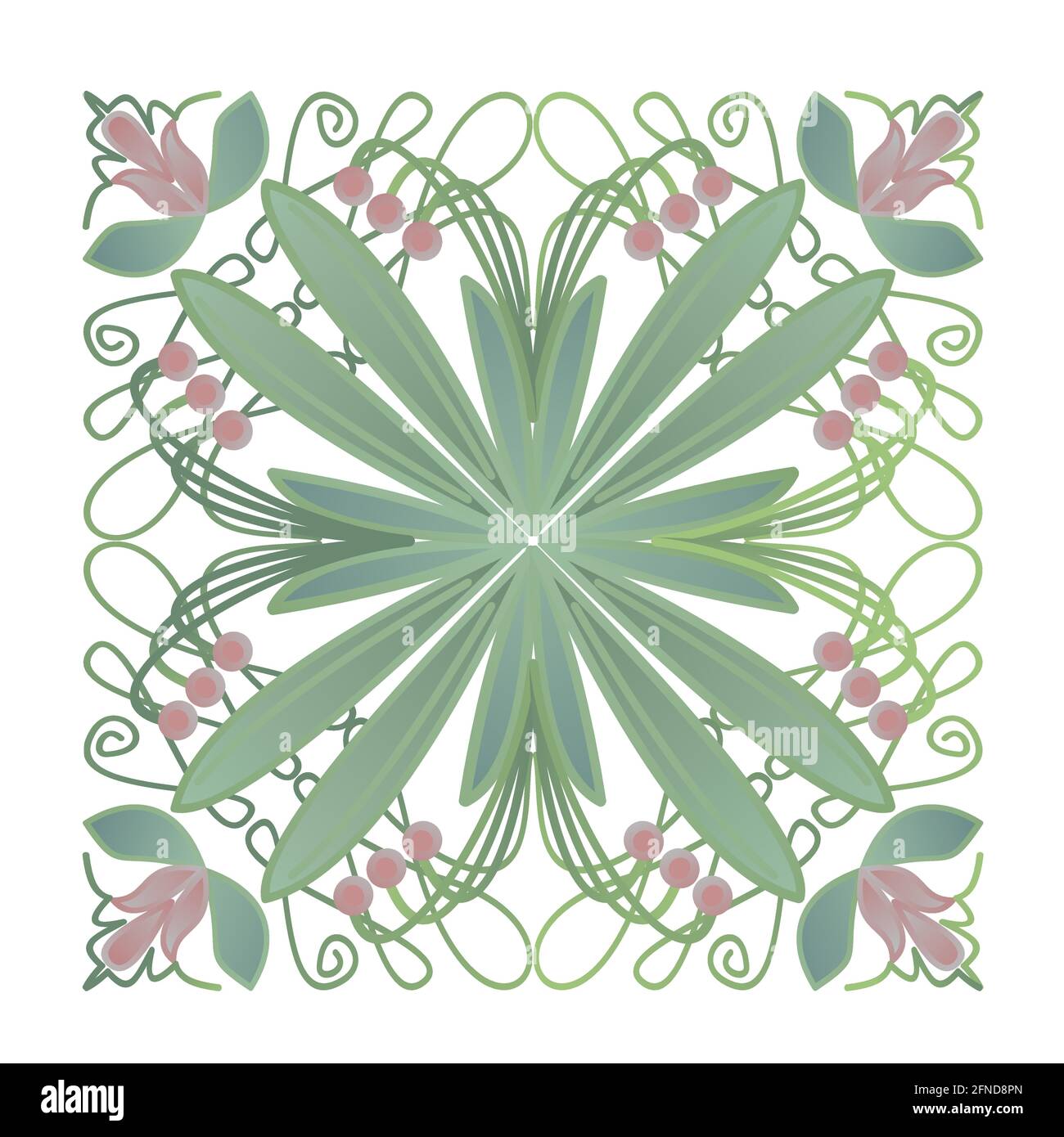 Carrelage décoratif de style ancien, motifs géométriques de couleur verte et rose sur fond blanc Illustration de Vecteur