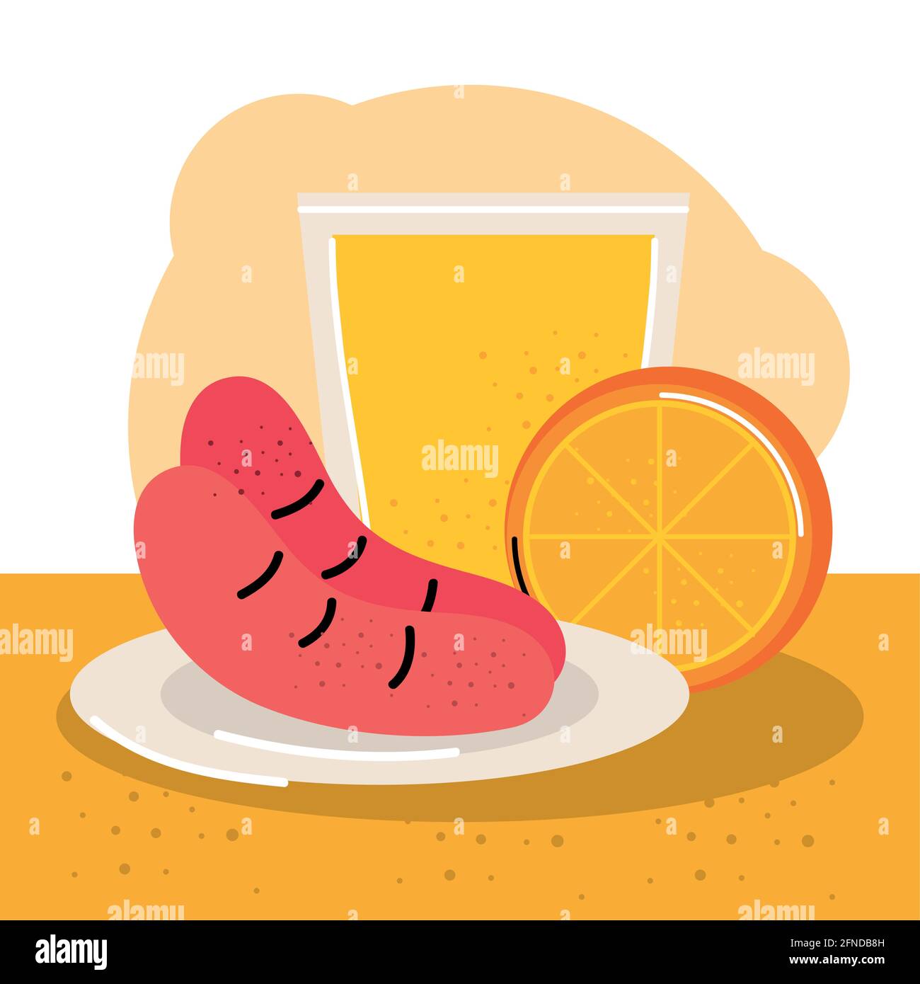 petit déjeuner saucisse jus d'orange Illustration de Vecteur