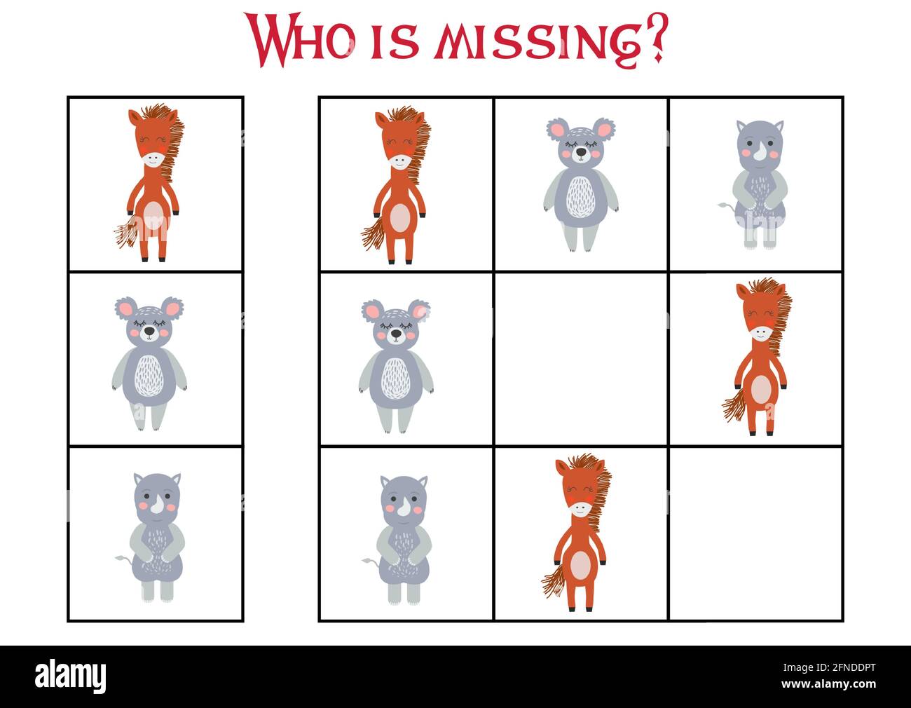 Jeu pour enfants trouver qui est manquant. Sudoku pour enfants. Casse