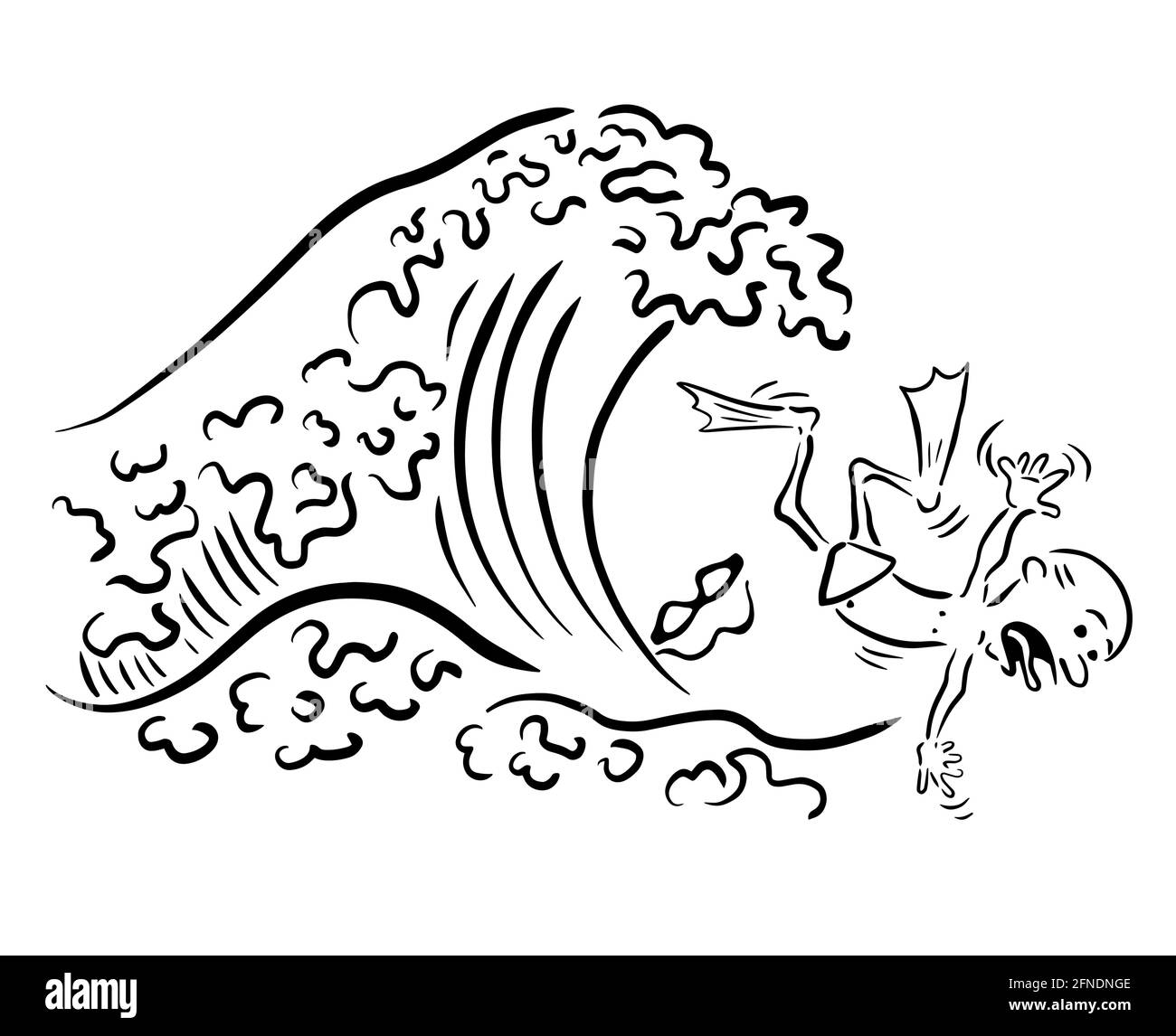Prudence en mer. Vague et nageur. Illustration vectorielle Illustration de Vecteur