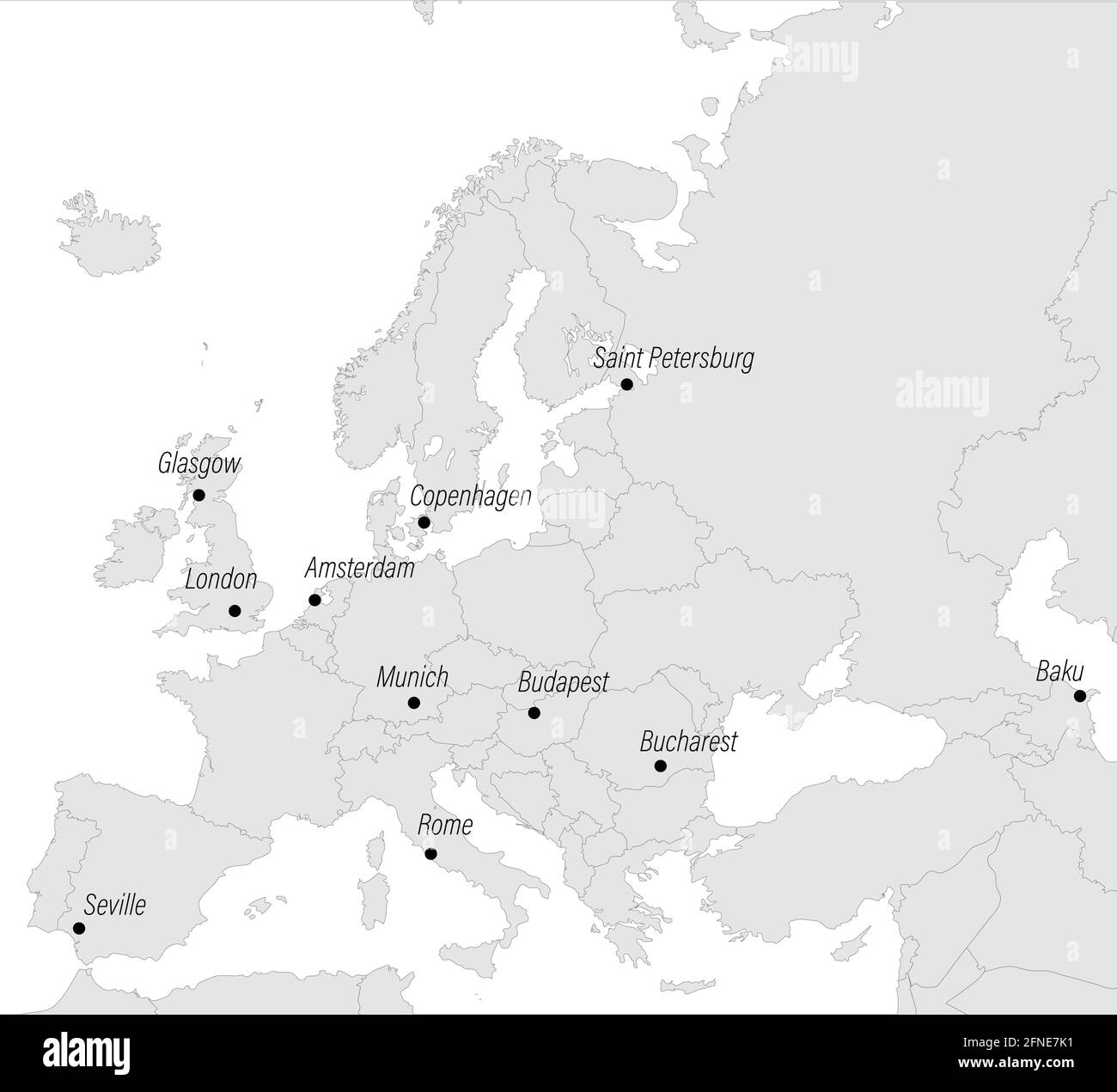 Carte de l'Europe avec les villes hôtes du tournoi européen. Illustration vectorielle Illustration de Vecteur