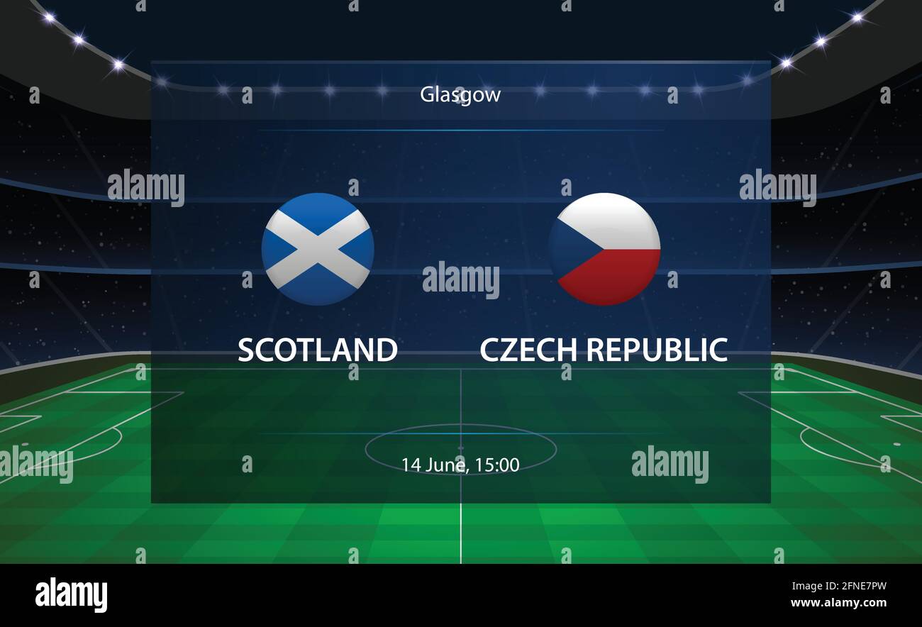 L'Ecosse contre le tableau de bord du football de la République tchèque. Modèle de football à motif de diffusion Illustration de Vecteur